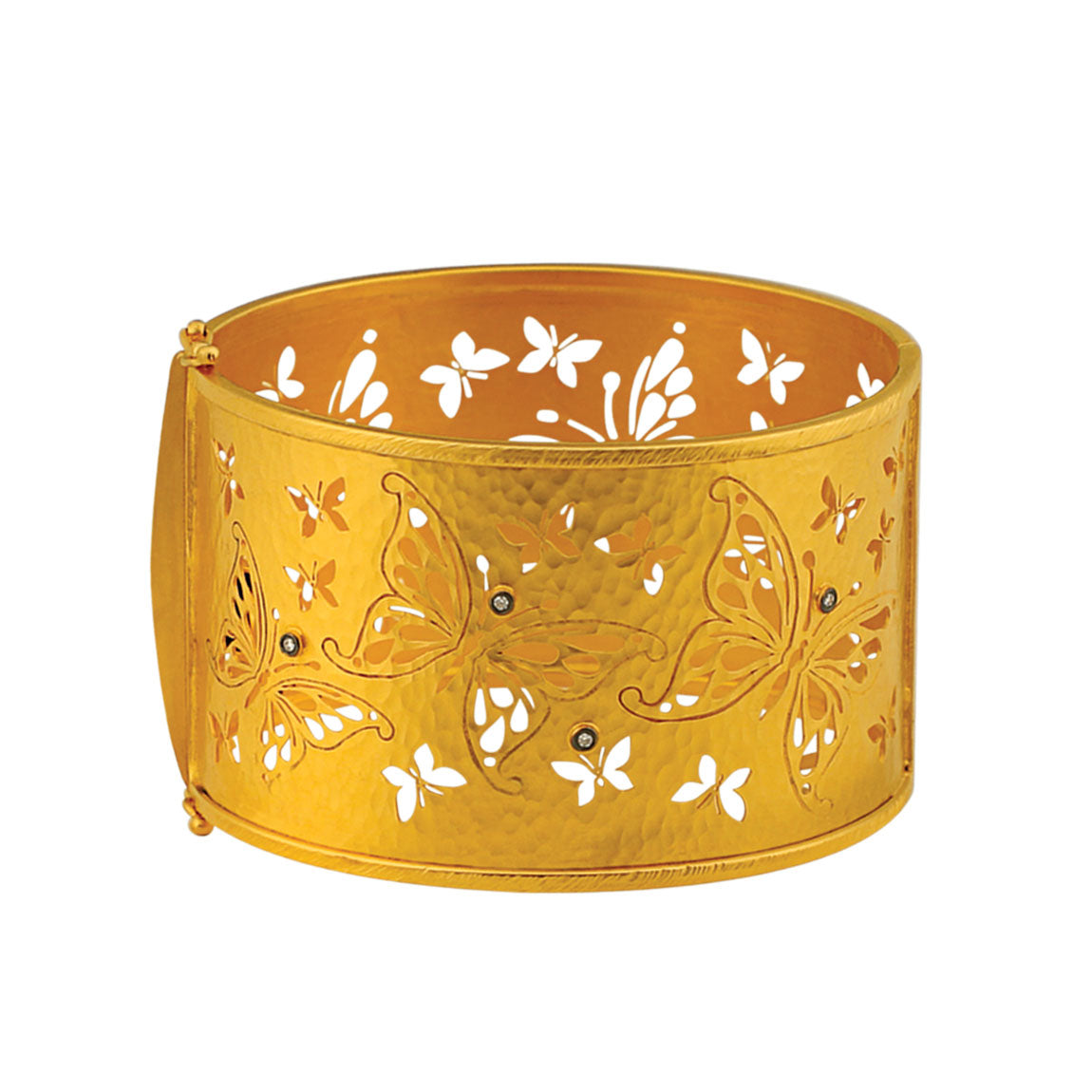 Hammered Gold Bracelet with Butterflies Motifs
