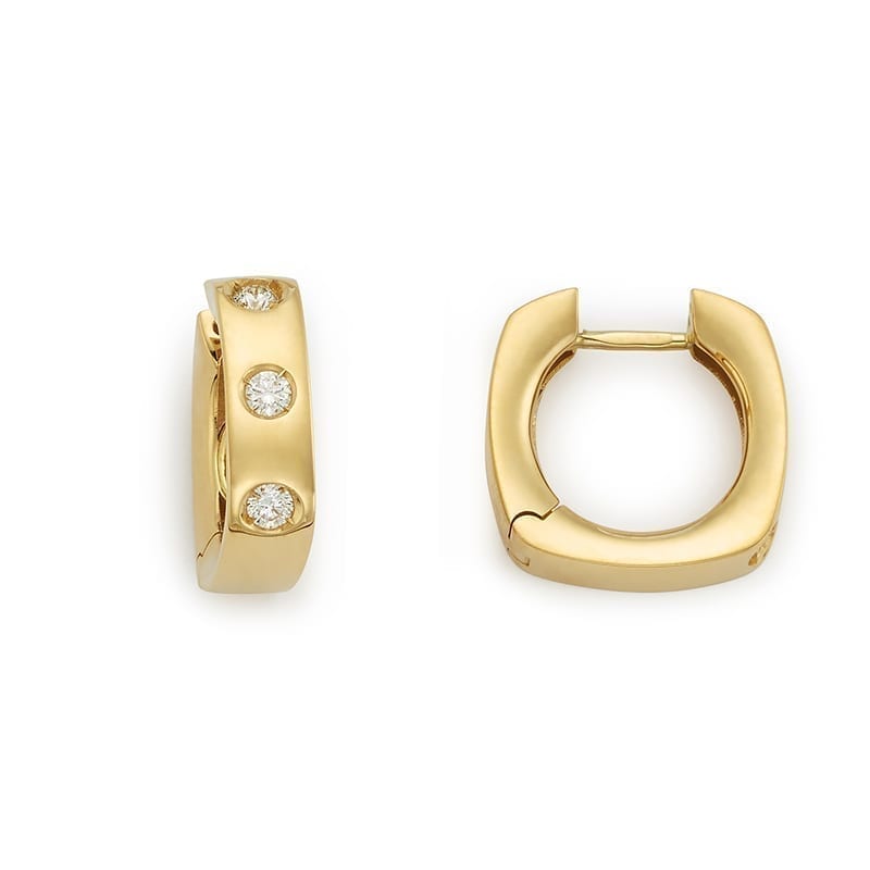 18K Gold Diamond Huggie Earrings