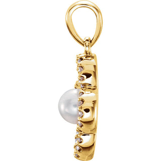 Gold and Diamond Freshwater Pearl Pendant