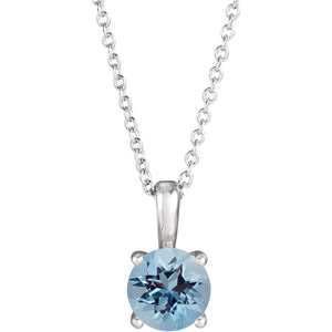 Aquamarine Pendant Necklace in 14k White or Yellow Gold