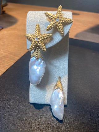 Sea Star Earrings with Detachable Freshwater Pearls