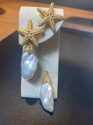 Sea Star Earrings with Detachable Freshwater Pearls