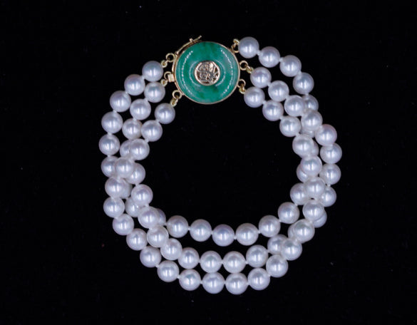 Deleuse Pearl Bracelet with Vintage Jade Clasp