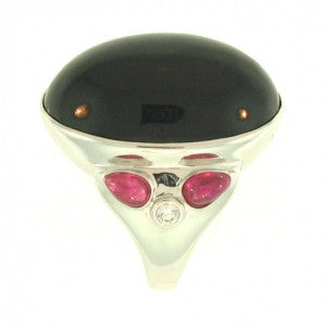 Natural Black Jade Ring with Rubies and Diamonds