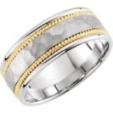 White Gold Hammered Band with Yellow Gold Rope Design