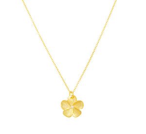 14K Gold Flower Pendant with Diamond on Chain