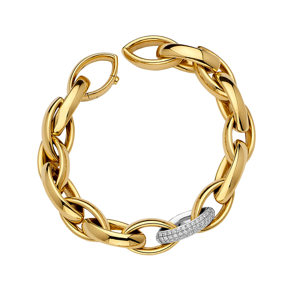 18K Yellow Gold Link Bracelet with Diamond Link, SOLD