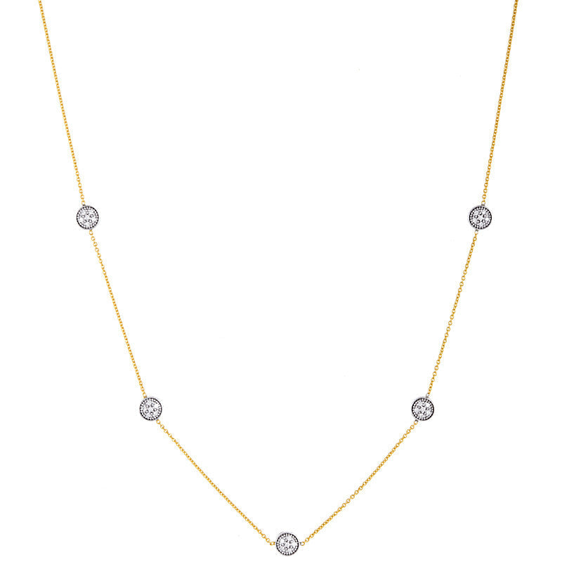 18K Gold Chain with Paved Diamond Discs