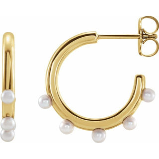 Rose or Yellow Gold Pearl Hoop Earrings