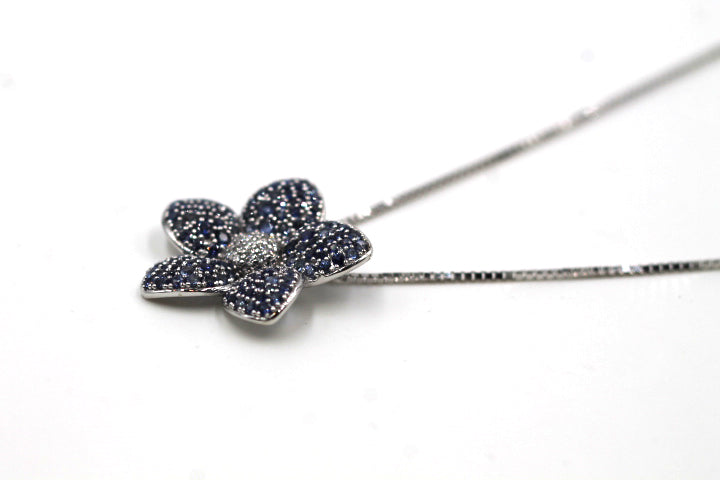 Janet Deleuse Sapphire and Diamond Flower Pendant Necklace