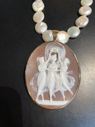 Vintage Cameo Pendant and Cultured Pearls