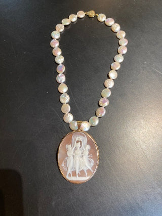 Vintage Cameo Pendant and Cultured Pearls