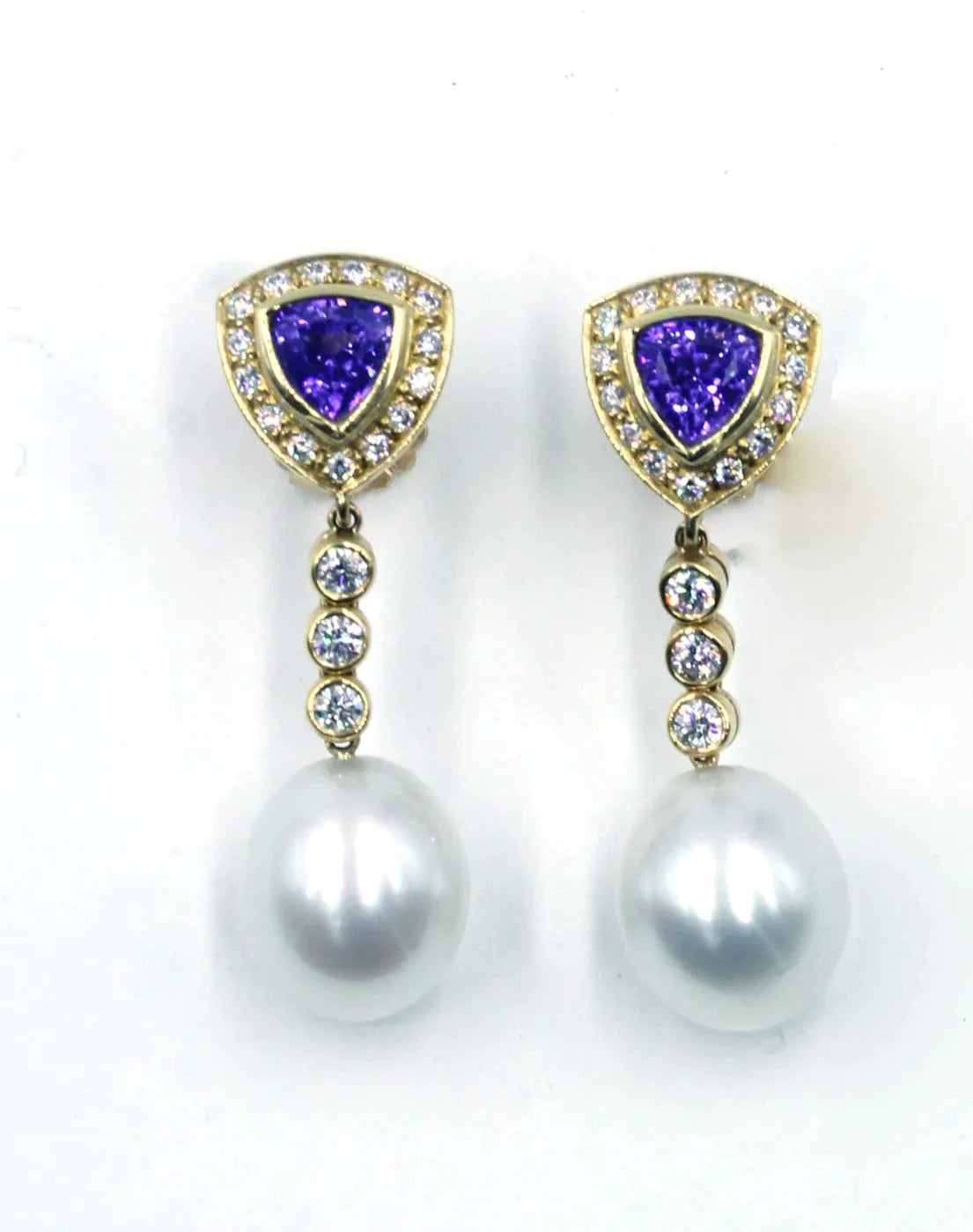 Janet Deleuse Tanzanite, Diamonds and South Sea Pearl Earrings