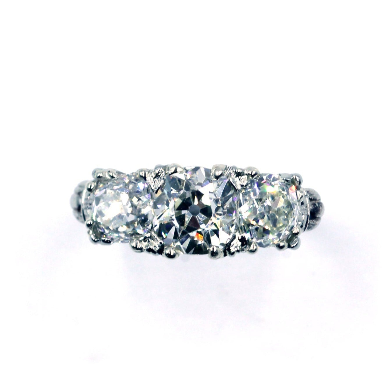 Vintage Three Stone Cushion Cut Diamond Ring, SALE – Deleuse Fine