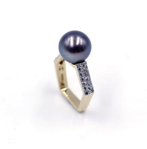 Pre-Owned Janet Deleuse Tahitian Pearl & Diamond Ring