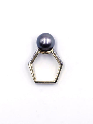 Pre-Owned Janet Deleuse Tahitian Pearl & Diamond Ring
