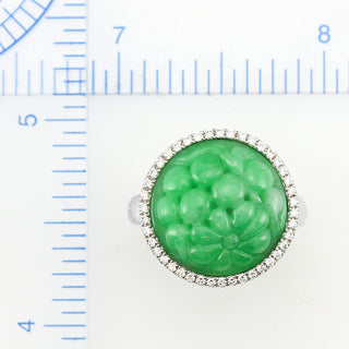 Carved Floral Jade and  Diamond Ring