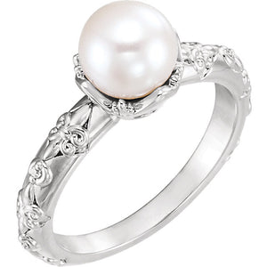 14K Yellow, White or Rose Gold Pearl Ring