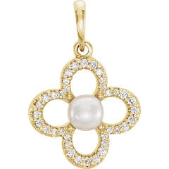 Gold and Diamond Freshwater Pearl Pendant