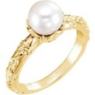 14K Yellow, White or Rose Gold Pearl Ring