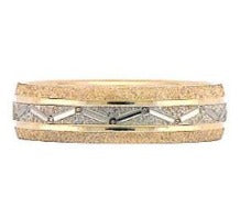 14K Yellow and White Gold Engraved Wedding Band