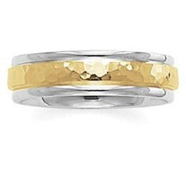 14K Yellow and White Gold Hammered Wedding Band