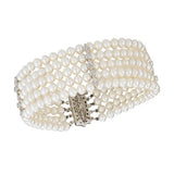 Five Row Cultured Pearl and Diamond Bracelet
