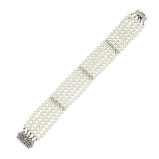 Five Row Cultured Pearl and Diamond Bracelet, SOLD