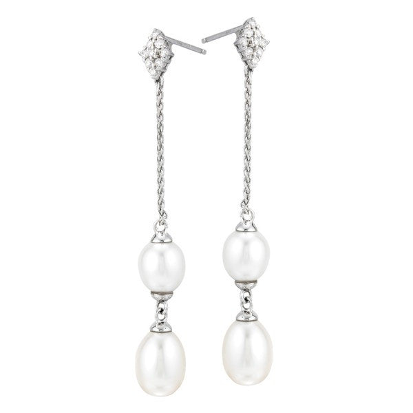 White Gold Diamond and Pearl Earrings
