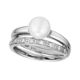 White Gold or Yellow Gold Ring with Cultured Pearl and Diamonds, SOLD