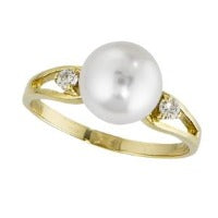 14K Gold Diamond and Cultured Pearl Ring