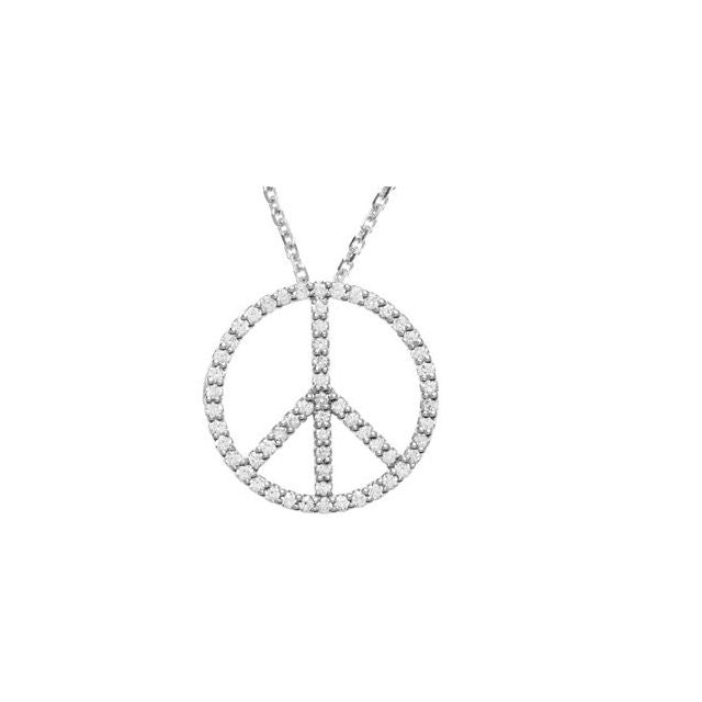 White Gold Diamond Peace Sign Pendant Necklace, SOLD