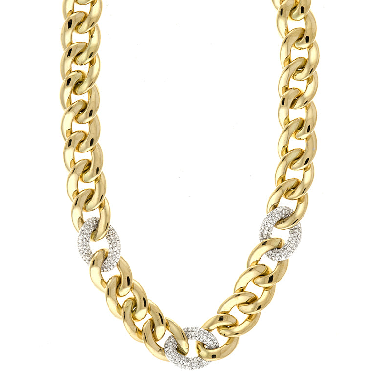 Gold Link Necklace with Paved Diamond Links