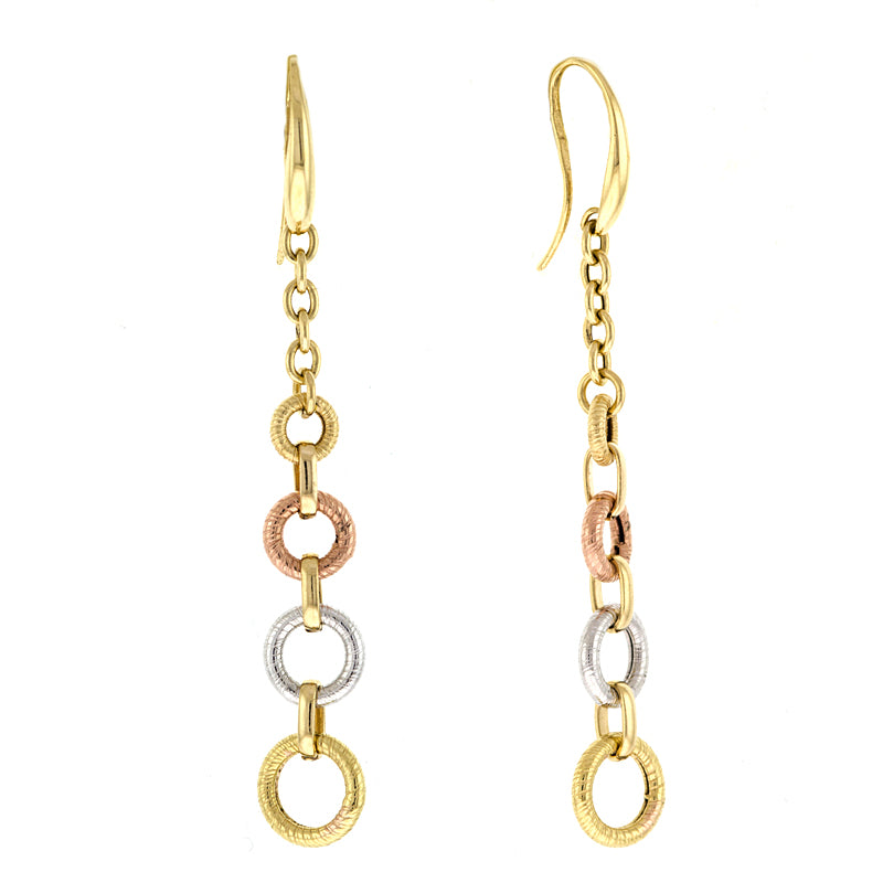 14K Yellow, Rose and White Gold Drop Earrings