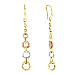 14K Yellow, Rose and White Gold Drop Earrings