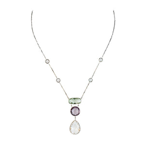 Green and Pink Amethyst with Quartz Crystal Necklace