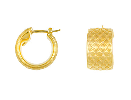 18K Gold Textured Hoop Earrings, SOLD