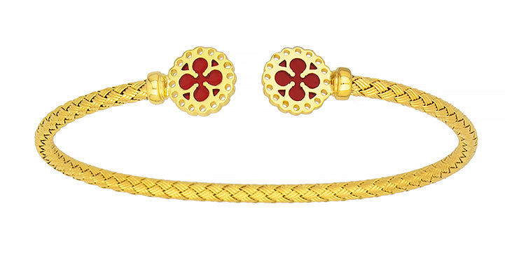 18K Gold Cuff Bracelet with Red Enamel, SOLD