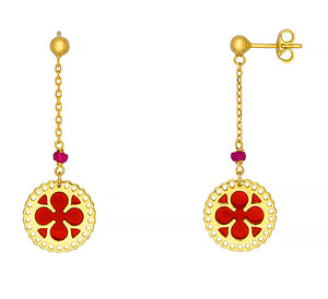 18k Yellow Gold Earrings with Red Enamel, SOLD