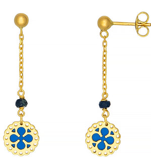 Blue Enamel Gold Earrings, SOLD