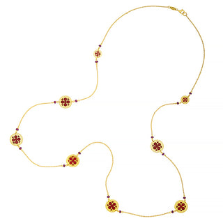 18k Gold Necklace with Red Enamel and Rubies, SOLD