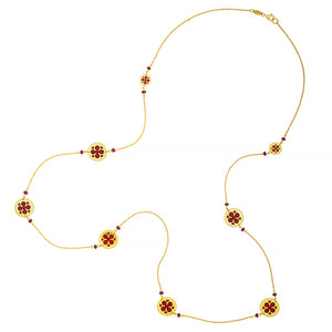 18k Gold Necklace with Red Enamel and Rubies, SOLD