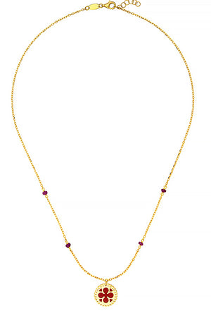 18K Gold Necklace with Red Enamel, SOLD