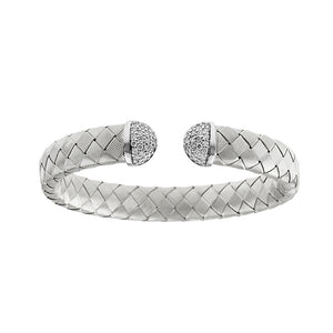 18k White Gold Woven Cuff Bracelet with Diamonds, SOLD