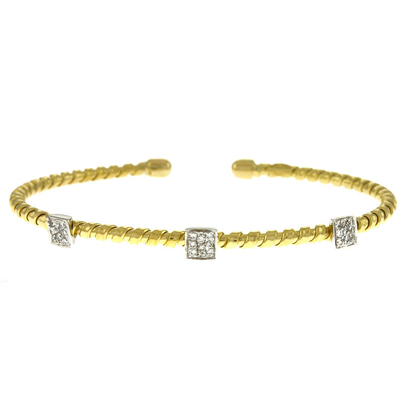 Italian Woven Gold Diamond Cuff  Bracelet