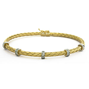 Italian 18K Woven Gold Diamond Bracelet