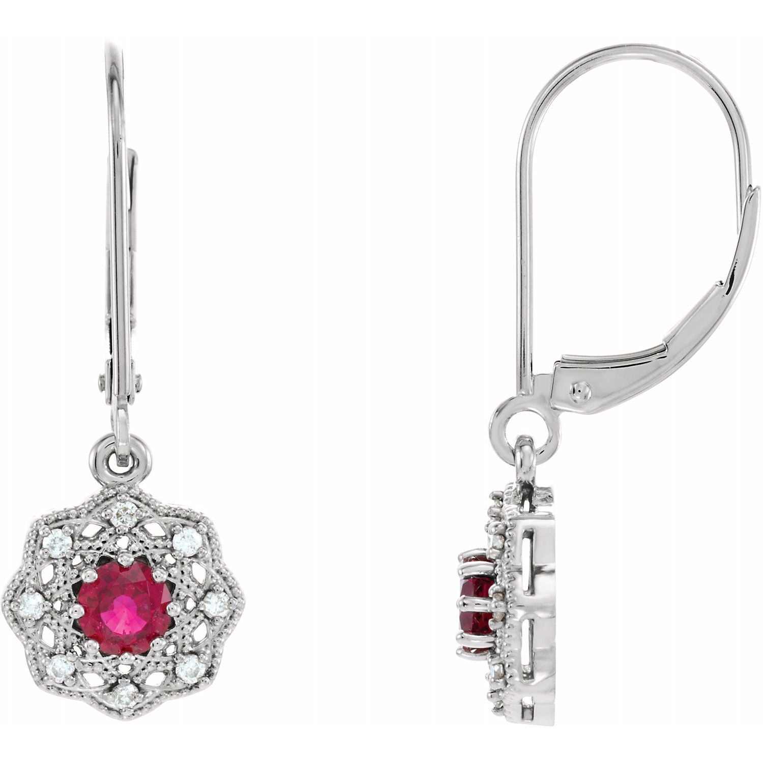 Ruby and Diamond Halo Earrings, SOLD