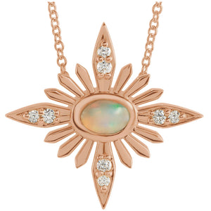 Yellow or Rose Gold Opal and Diamond Necklace, SOLD