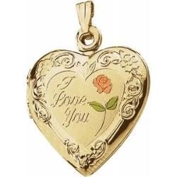 Gold Heart Locket with Enameled Rose, SOLD