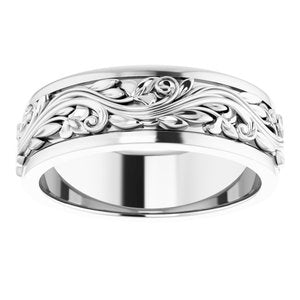 White Gold Scroll Patterned Band